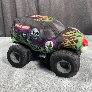 Monster Jam Grave Digger Monster Truck Soft Plush 14" Pillow Toy Rare Y2K